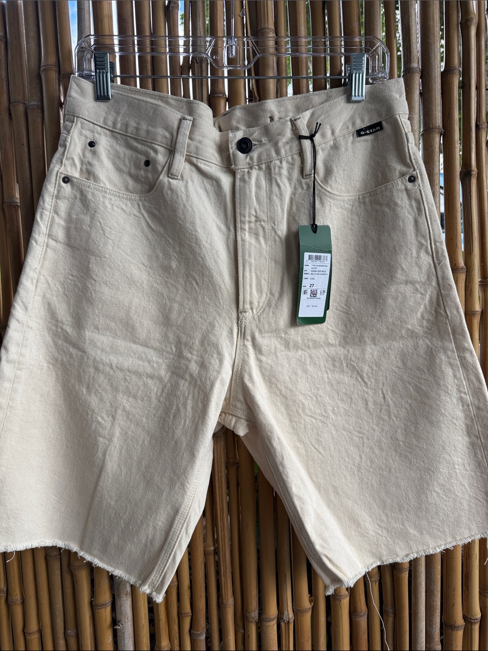 G-Star Cream High-Rise Raw Hem Denim Shorts